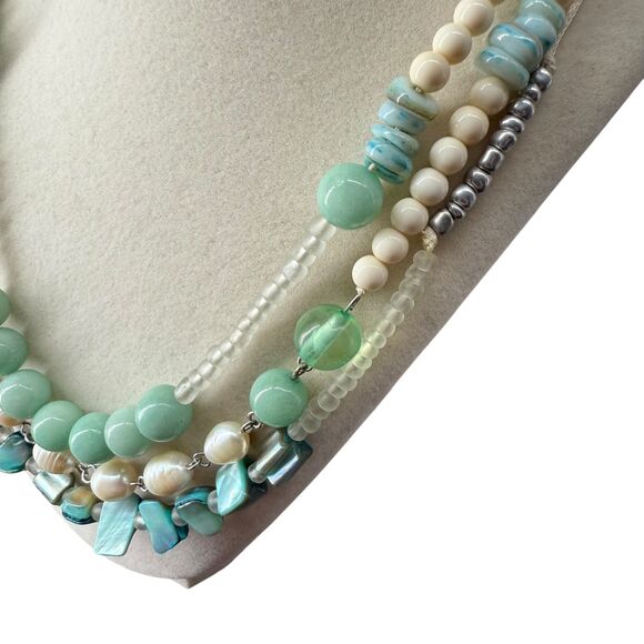 J. Jill Multi-Strand Necklace Aqua Ivory Layered Beaded Glass Pearl Ocean Sea - Picture 7 of 13